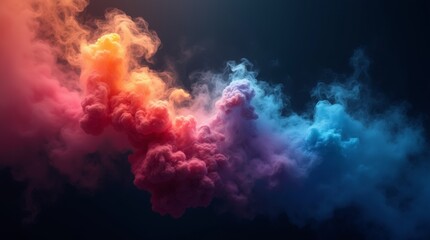 Abstract colorful smoke swirling on a dark background , vibrant, ethereal, haze, mysterious, psychedelic, dynamic, artistic 