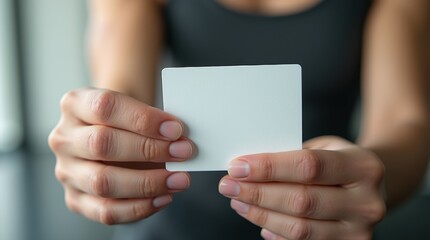 A close-up view of a gym membership card being held in a hand, showcasing a clear and blank design.