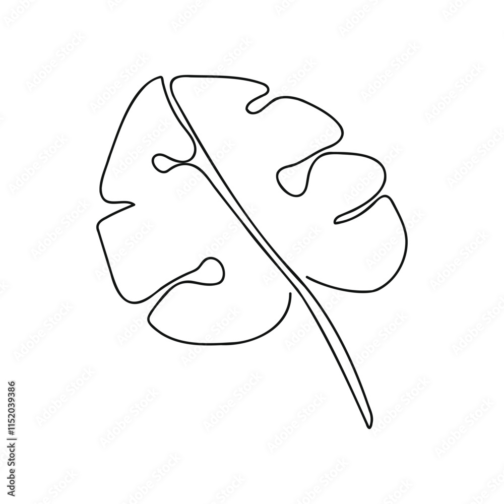 Poster monstera leaf one continuous line art vector illustration