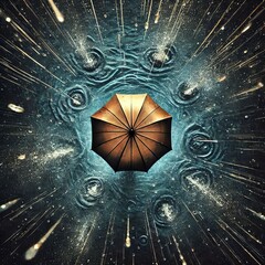 top view, water drops falling on the surface of the water forming circles
