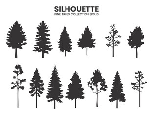 Fototapeta premium Pines tree silhouettes in various styles.Vector illustration