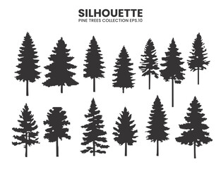 Obraz premium Silhouette Pine Trees in Wildlife Collection – Vector Illustration