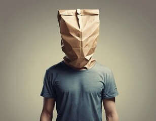 Faceless Individual with a Paper Bag Covering Their Head