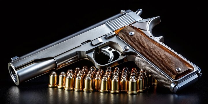 M1911 Pistol with Ammo - Panoramic View