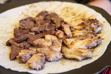 korea style bbq. pork and beef grilled