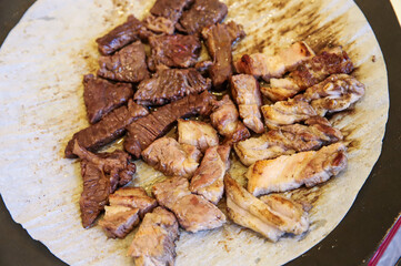 korea style bbq. pork and beef grilled