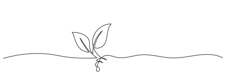 Organic Growth One Line Art – Growing Sprout Hand Drawn Vector Illustration