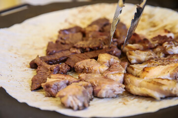 korea style bbq. pork and beef grilled