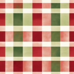 Fototapeta premium [checked textile pattern in greens and browns on a red background] Vibrant Checkered Fabric Swatch: Multicolored Texture Patterns