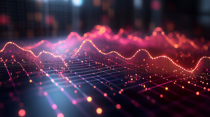 Dynamic line chart, markers glowing at inflection points with smooth gradient curves, on white.