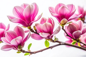 Obraz premium Pink Magnolia Flowers on Twig - Detailed AI Photo