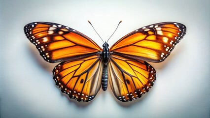 Fototapeta premium Monochrome close-up: a minimalist Mariposa butterflyâ€™s wings, elegantly detailed against white.
