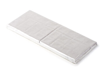 Foil-wrapped bar, isolated on white background.