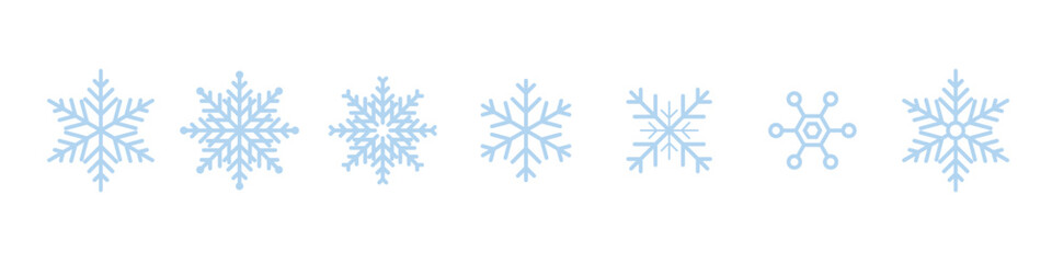 Blue snow flake icon set. Winter snowflake, design elements.Vector illustration