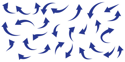 blue flat curved arrow icon sheet. diffrent arrow indicators symbols isolated vector illustration