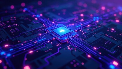 Obraz premium Abstract glowing blue & purple circuitry, nodes & lines , lines, shine