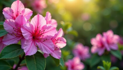 Obraz premium Delicate pink & purple azaleas burst into bloom in a vibrant spring garden , botany, greenery