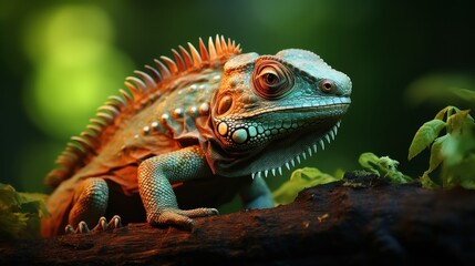 Fototapeta premium Majestic Green Iguana in Lush Tropical Habitat
