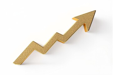 Golden zigzag arrow with textured surface pointing upward on a clean white background.