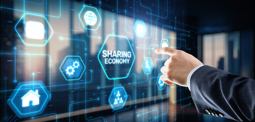 Sharing economy icon on virtual screen. Technology Background