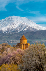 Akdamar Island in Van Lake. The Armenian Cathedral Church of the Holy Cross - Akdamar, Turkey
