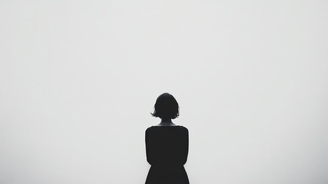 A woman is standing in front of a white wall