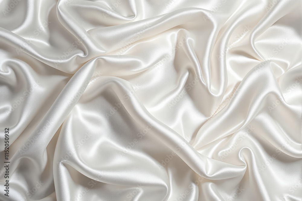 Poster Soft white satin fabric with elegant folds and smooth texture as background.