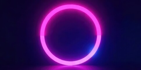 Obraz premium Glowing neon circle, gradient pink to blue, dark background , bright, design