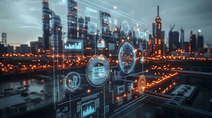 Fototapeta premium Industrial Smart City Futuristic Interface