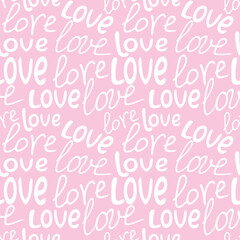 Vector creative seamless pattern with different lettering - love you. Decorative texture and background. Hand drawn inscription in doodle style for Valentine's day, wrapping paper, romantic design
