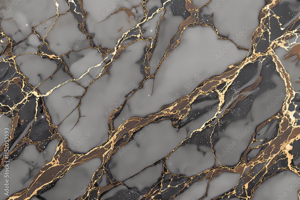 Aufkleber abstract black and gold marble texture background with intricate golden veins on a smooth gray surfa