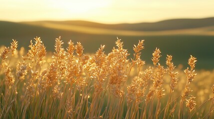 Naklejka premium Golden Wheat Field at Sunset with Soft Nature Background