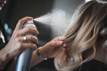 Blonde hair styled with hairspray emphasizes focus on hair and product interaction