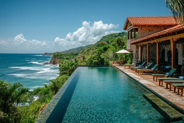 Obraz premium Luxurious villa with an infinity pool overlooking the sea