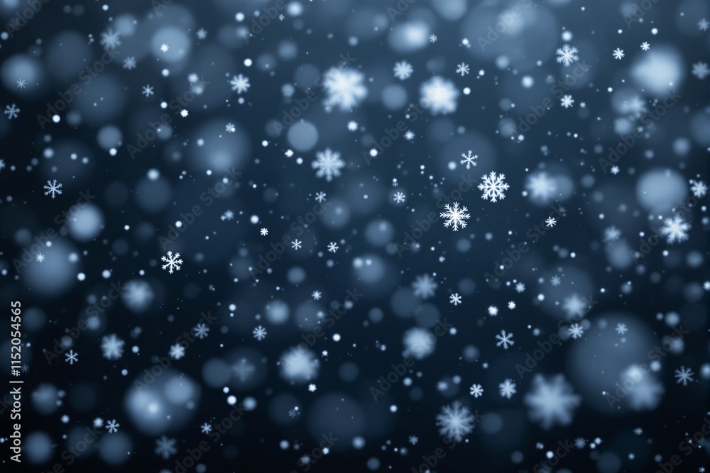 Poster Abstract blue background with snowflakes and bokeh lights.