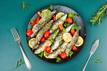 Baked sardine fish.
