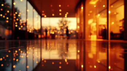 Obraz premium Modern glass building illuminated at night