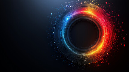 Pie chart with dashed outer rings, providing a futuristic look, labels aligned perfectly around the circle, on black.