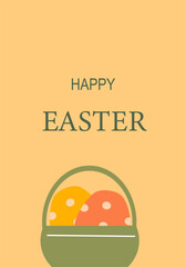 Happy easter greeting card with colorful eggs in a basket. Easter abstract modern geometry card.