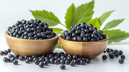 Fresh Black Berries in Wooden Bowls