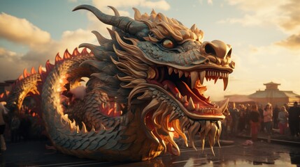 Fototapeta premium Majestic Chinese Dragon at Sunset