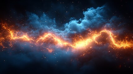 Obraz premium Glowing particles shape a lively dynamic wave against a dark canvas image