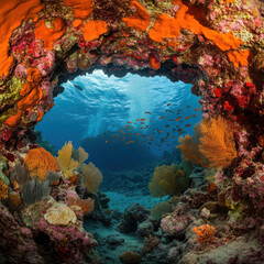 Stunning Underwater Scene in Coral Reef with Colorful Fish and Vibrant Marine Life Surrounded by Fascinating Coral Structures and Clear Blue Waters