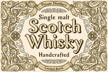 Scotch whisky - ornate vintage monochrome decorative label