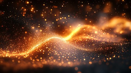 Obraz premium Shimmering particles form a lively dynamic wave against a dark canvas wallpaper image