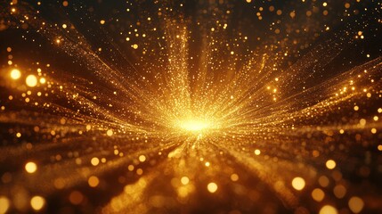 Obraz premium Golden light burst, glittering particles, abstract background.