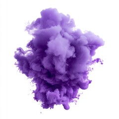 A purple color smoke explosion isolated on a transparent or white background in PNG format.