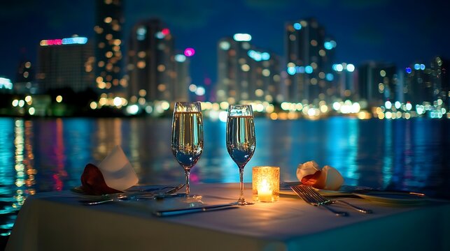 A romantic dinner on a private yacht 