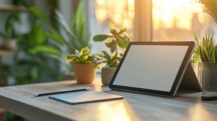 Modern Workspace with Tablet and Minimalist Decor