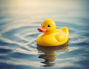 Yellow Rubber Duck Floating on Calm Water with a Soft Background